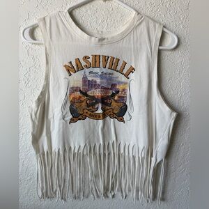 Nashville Music Festival Fringe Tank Top - White